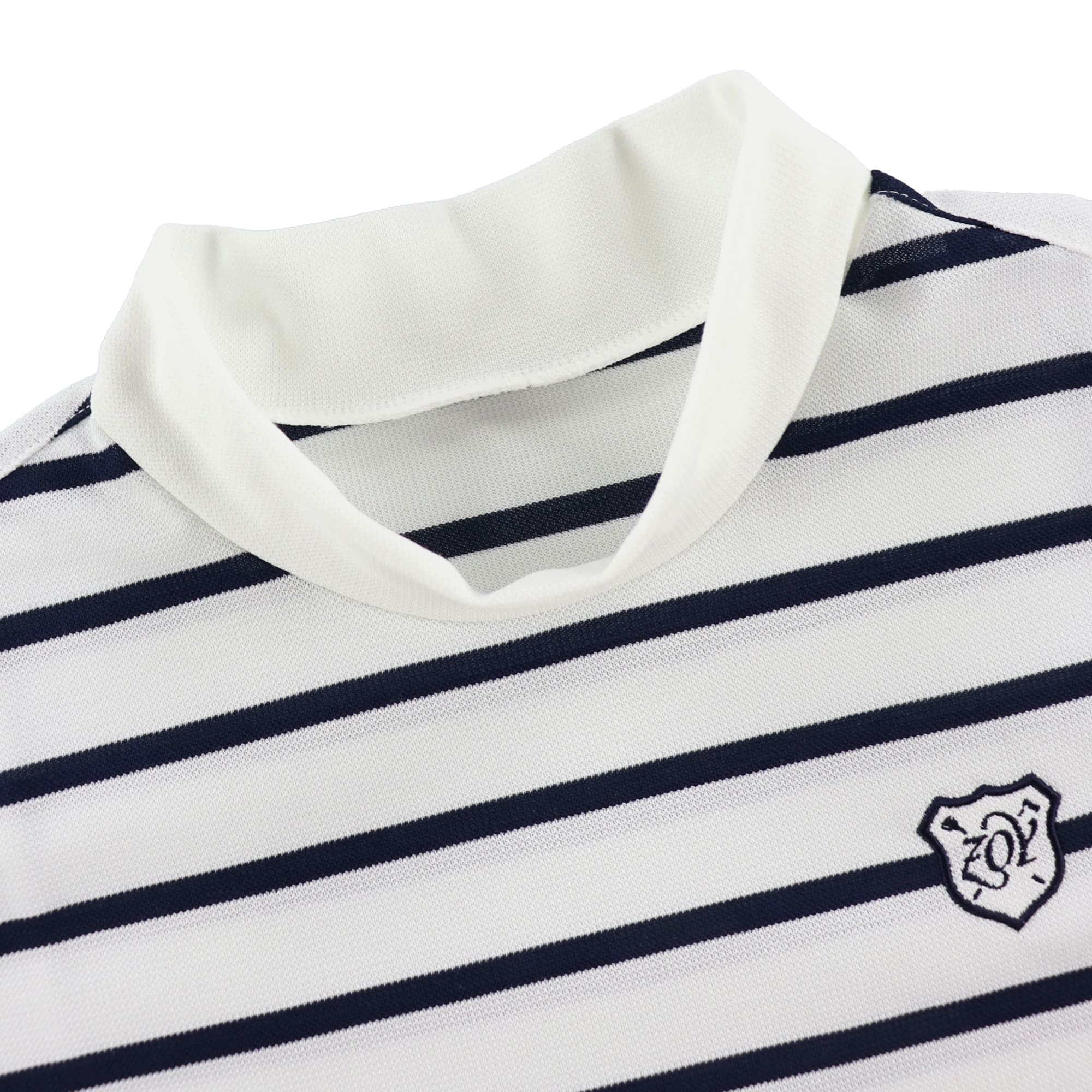 Women's Navy Mock Neck Short Sleeve Striped Shirt