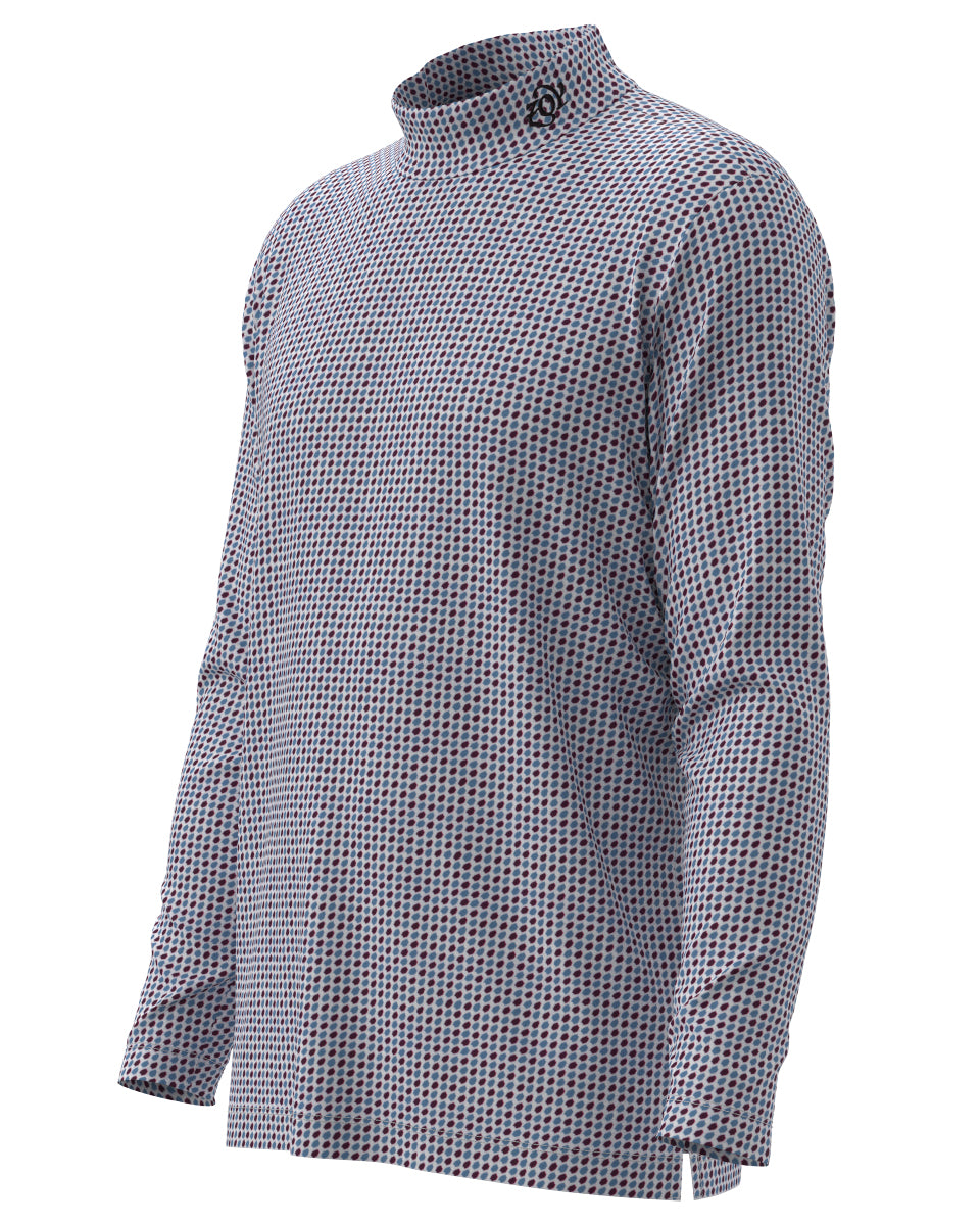 MEN ヘクサゴナルPT 長袖モックネックシャツ ボルドー×サックス