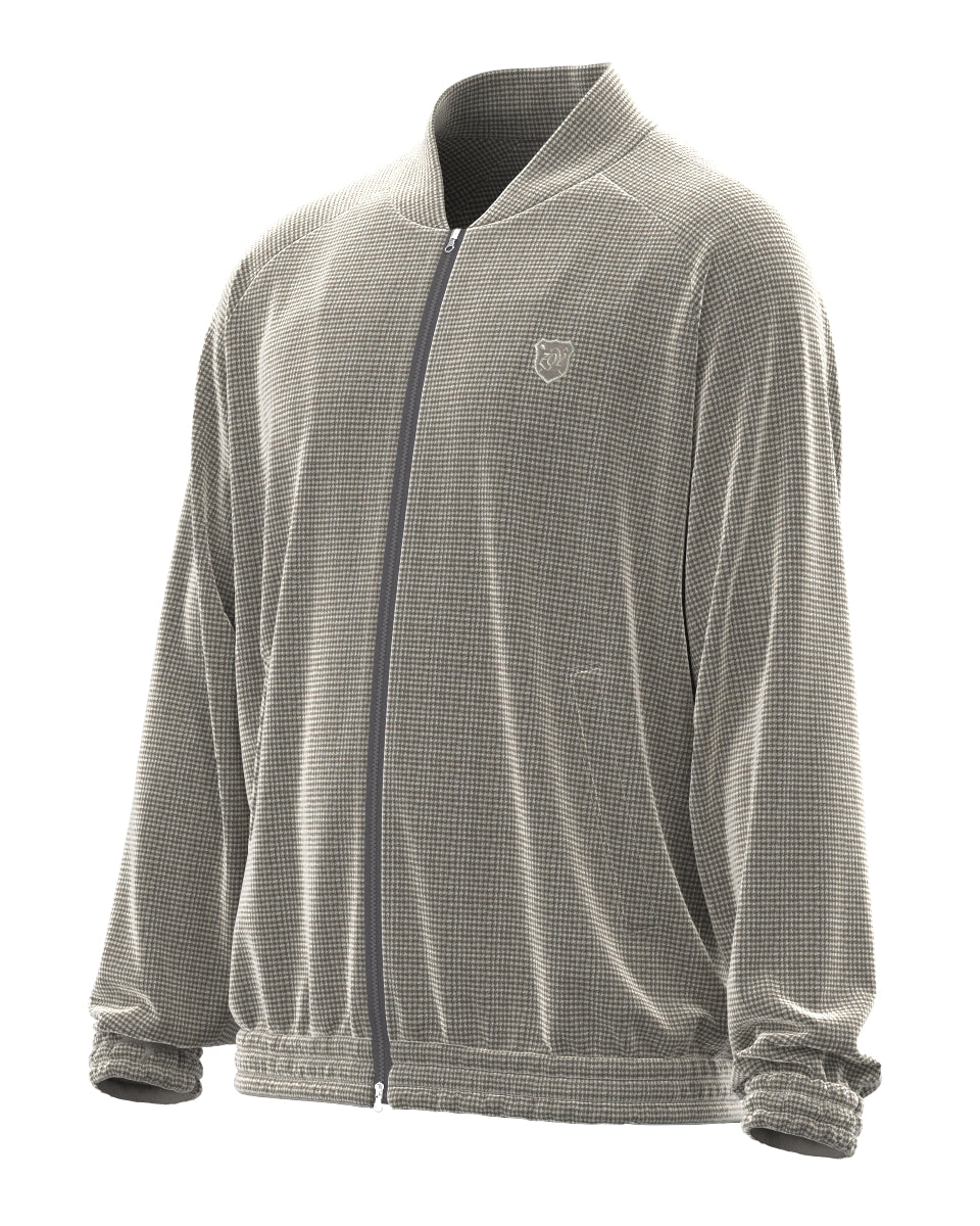 MEN VELVET KNIT 千鳥プリント ブルゾン グレージュ
