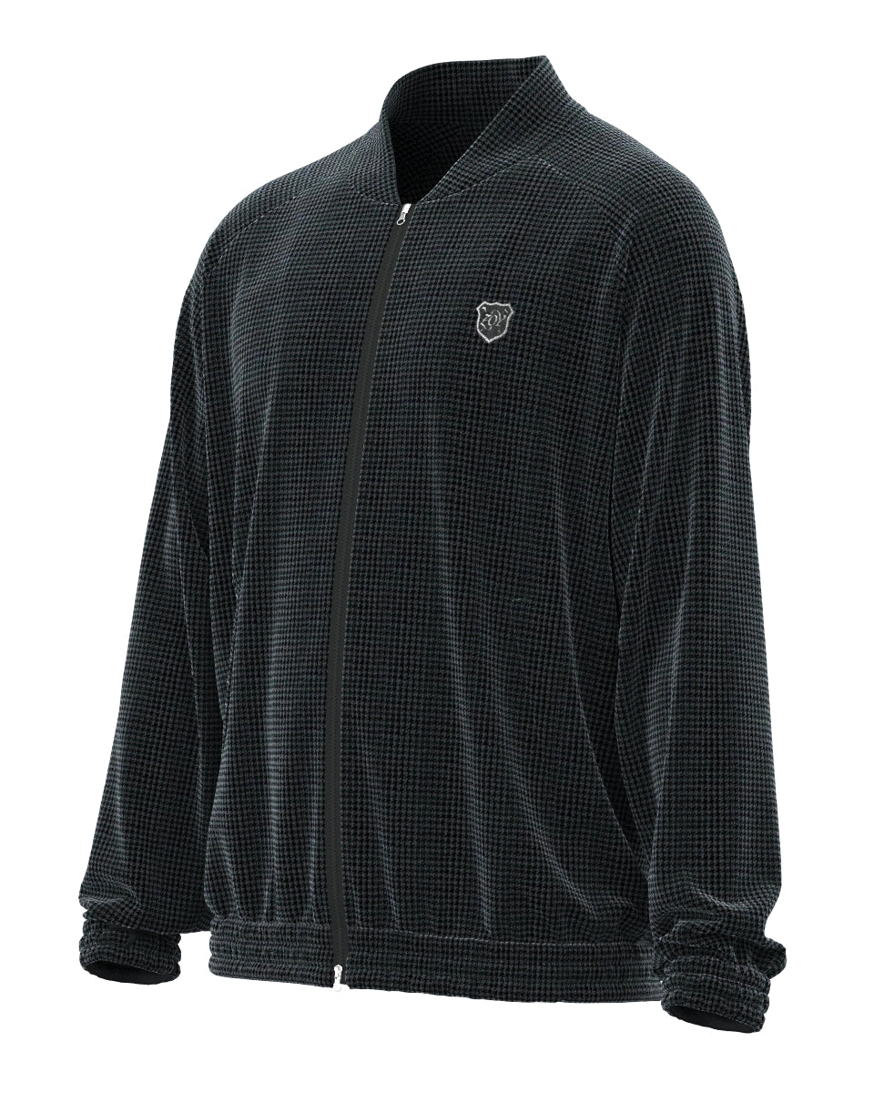 MEN VELVET KNIT 千鳥プリント ブルゾン ダークブルーグレー