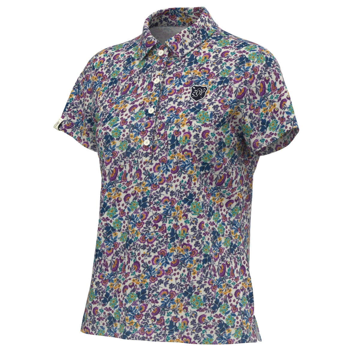 Women's Four Leaf Floral Print Short Sleeve Shirt, Purple