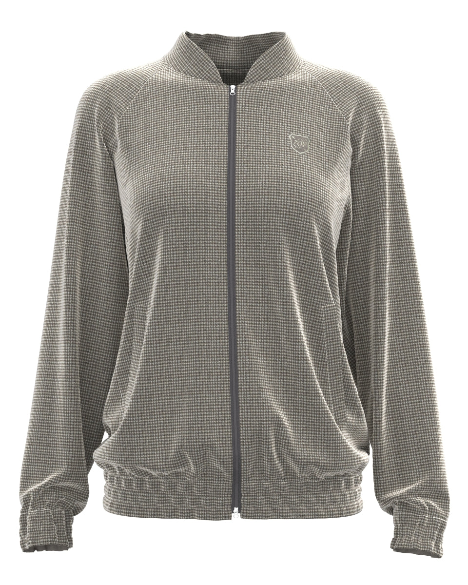 WOMEN VELVET KNIT 千鳥プリント ブルゾン グレージュ