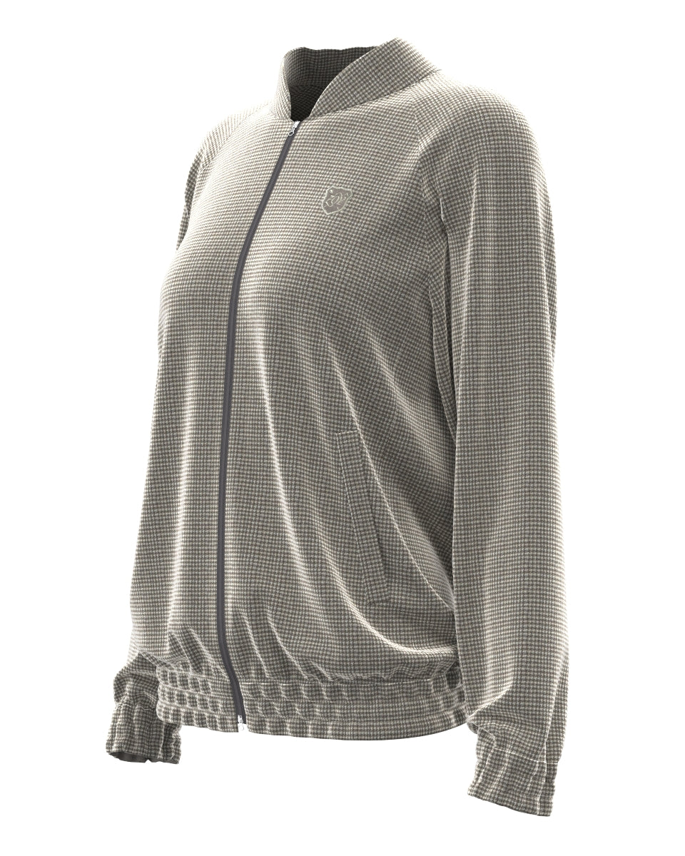 WOMEN VELVET KNIT 千鳥プリント ブルゾン グレージュ