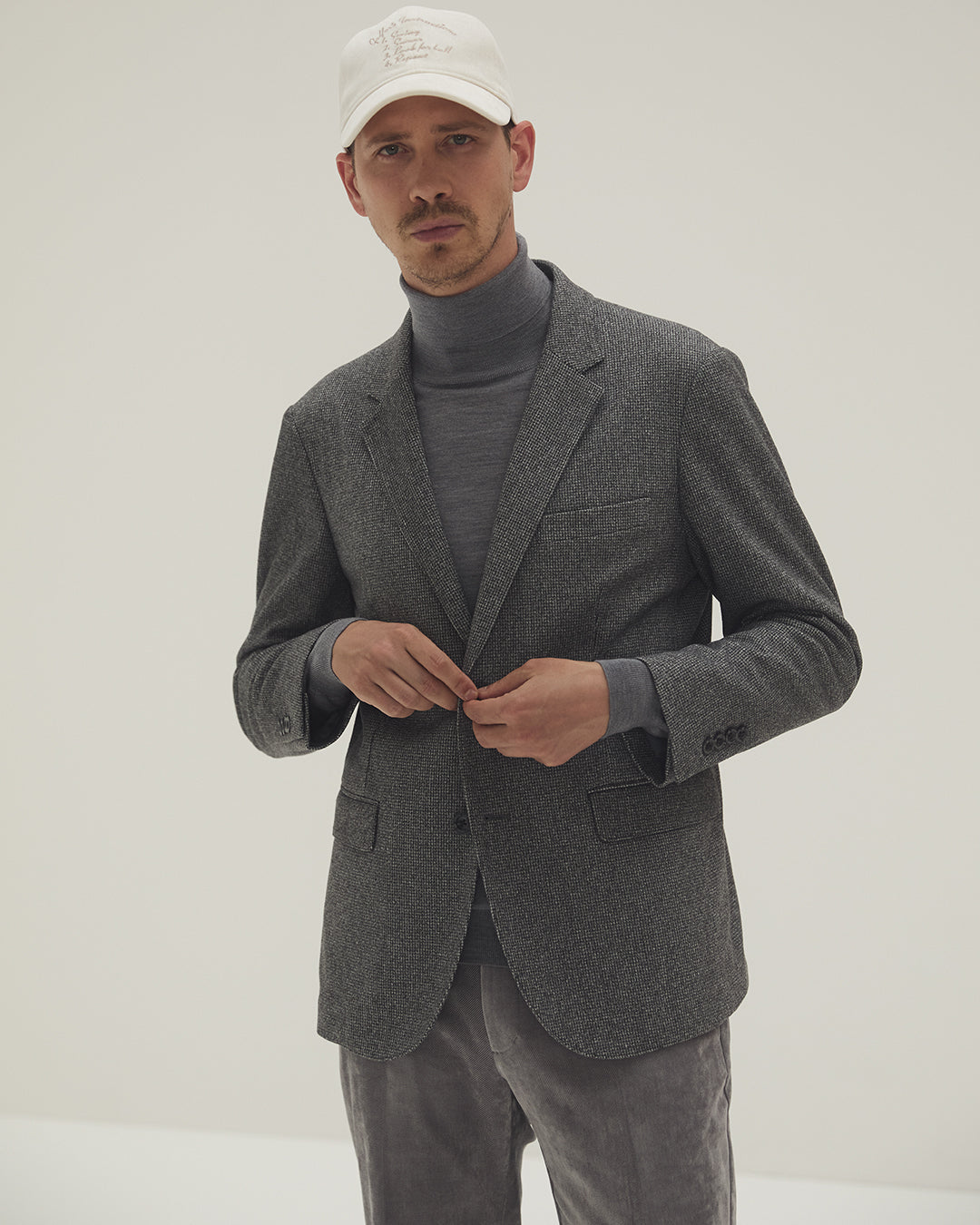 MEN ACTIVE SETTER HOUNDTOOTH KNIT ジャケット グレー