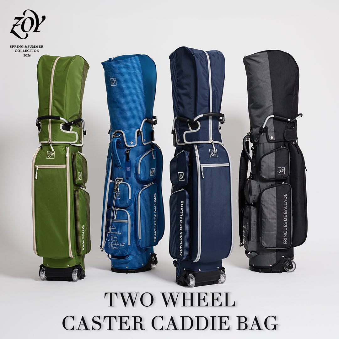 【NEW COLORS - TWO WHEEL CADDIEBAG】キャディバッグの性能は、「重量」と「素材」と「操作性」で決まる。ZOYが誇るフラッグシップ「二輪キャスター式キャディバッグ」に4つの新色登場。重量・素材・操作性。キャディバッグの基準を、ワンランク上に引き上げる