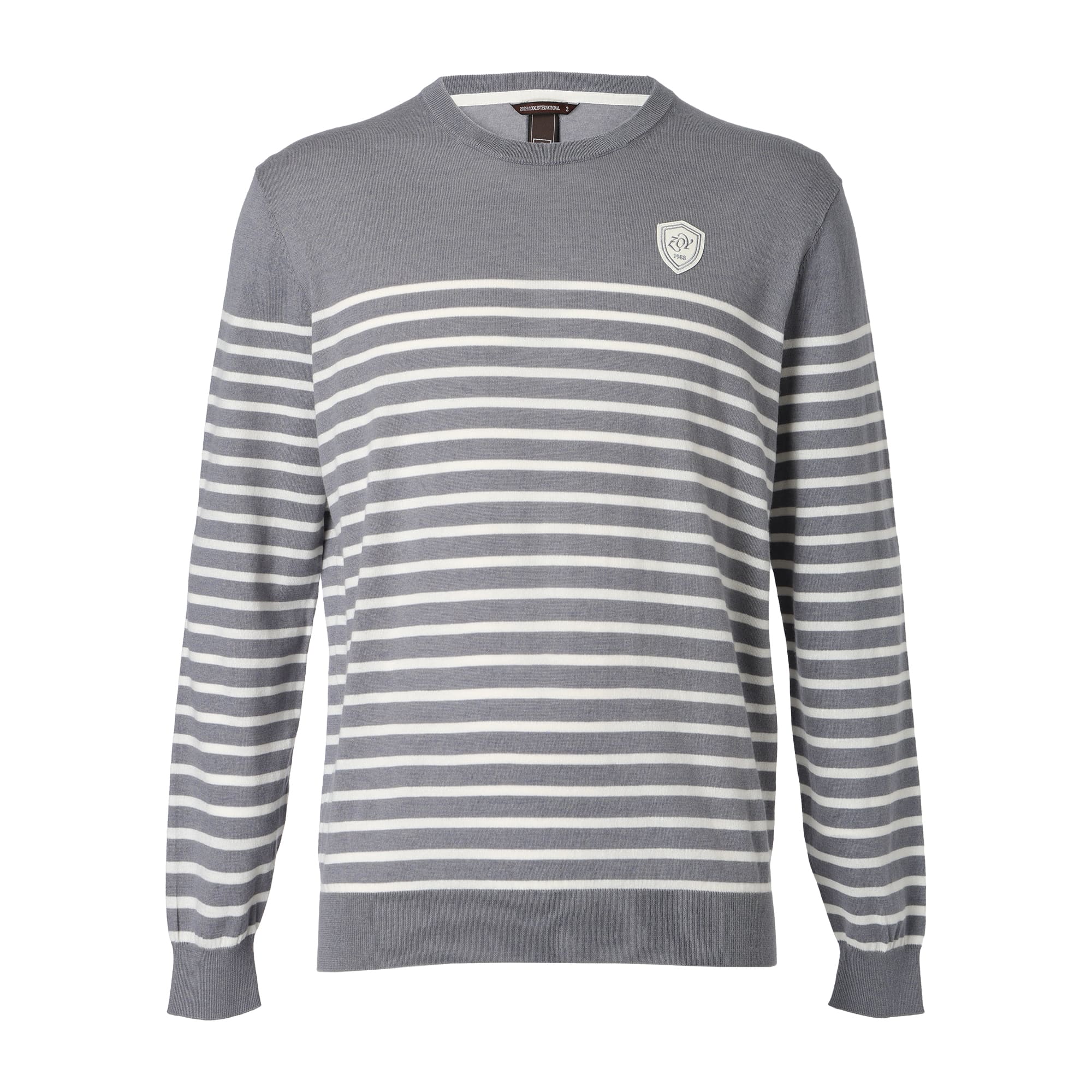 MEN Premium Cotton ボーダー 長袖セーター グレー