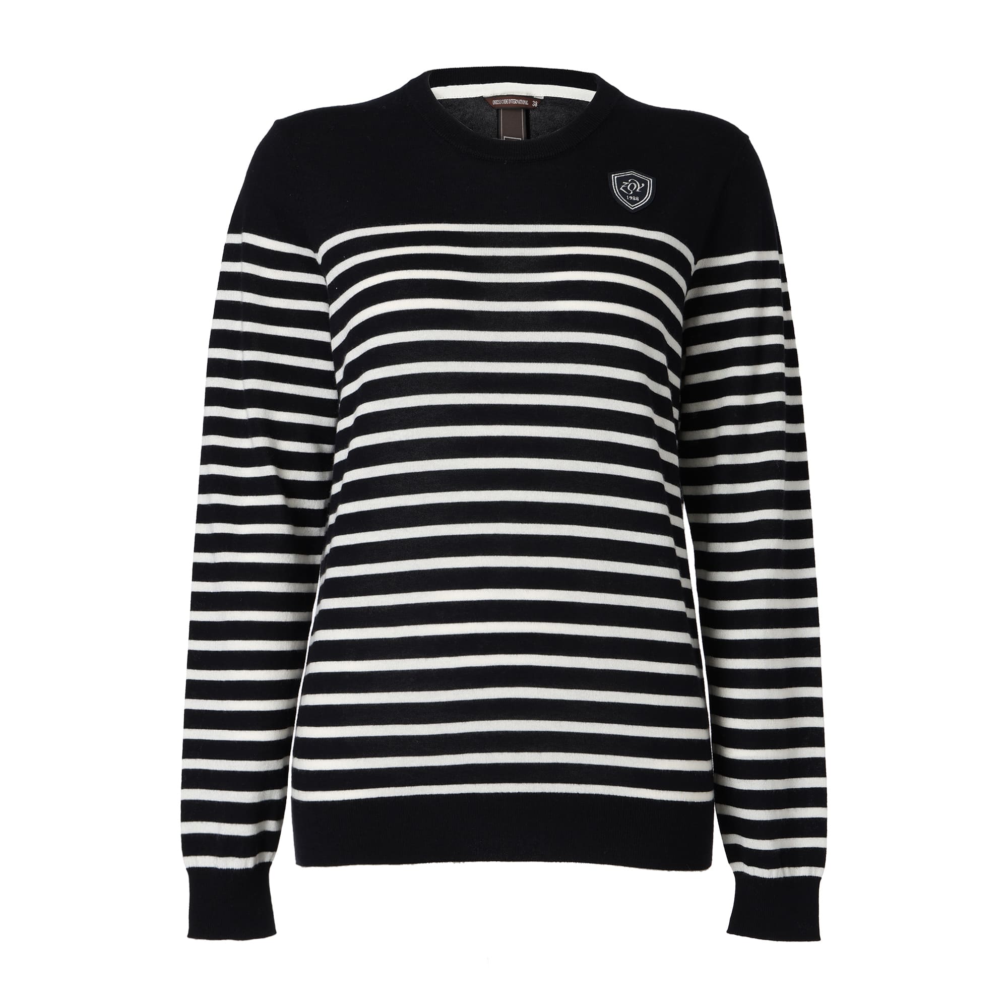 WOMEN Premium Cotton ボーダー 長袖セーター ネイビー