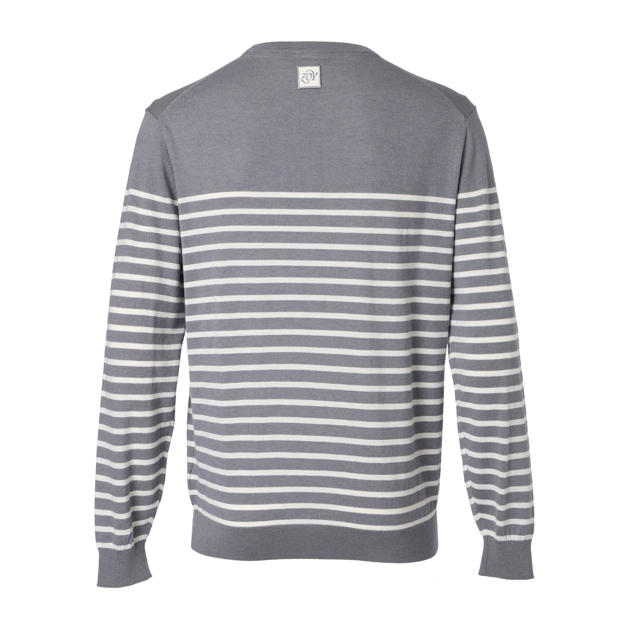 MEN Premium Cotton ボーダー 長袖セーター グレー