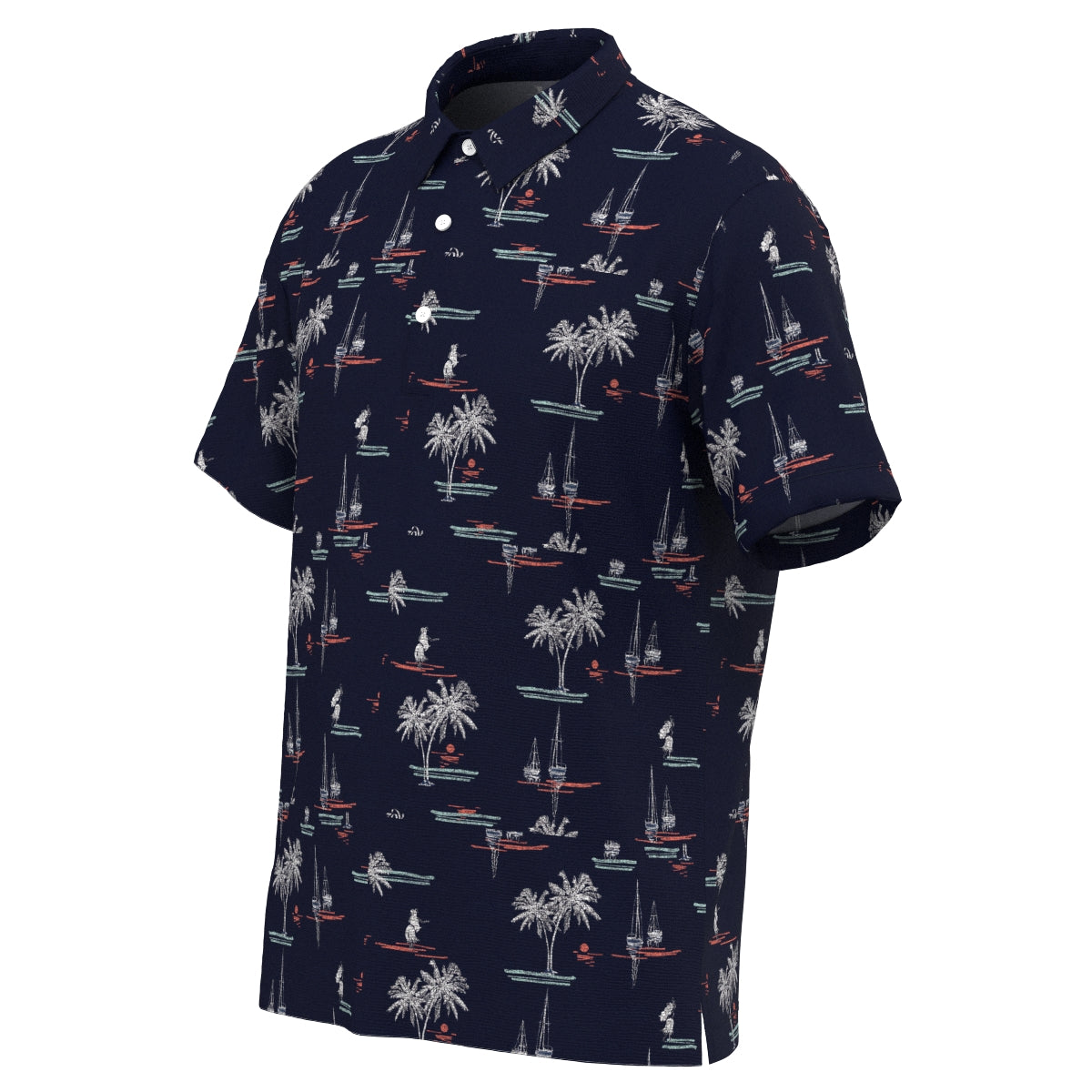 Men's Seaside Print Short Sleeve Shirt, Navy