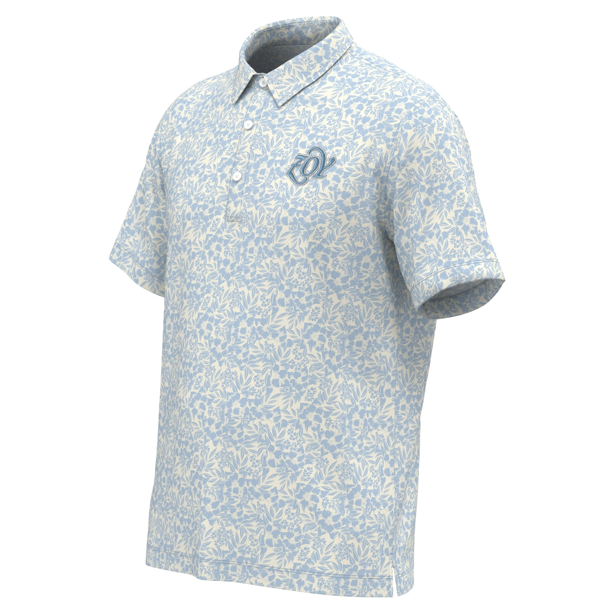 MEN ステンシルリーフプリント ASKIN鹿の子 半袖シャツ サックス×クリーム