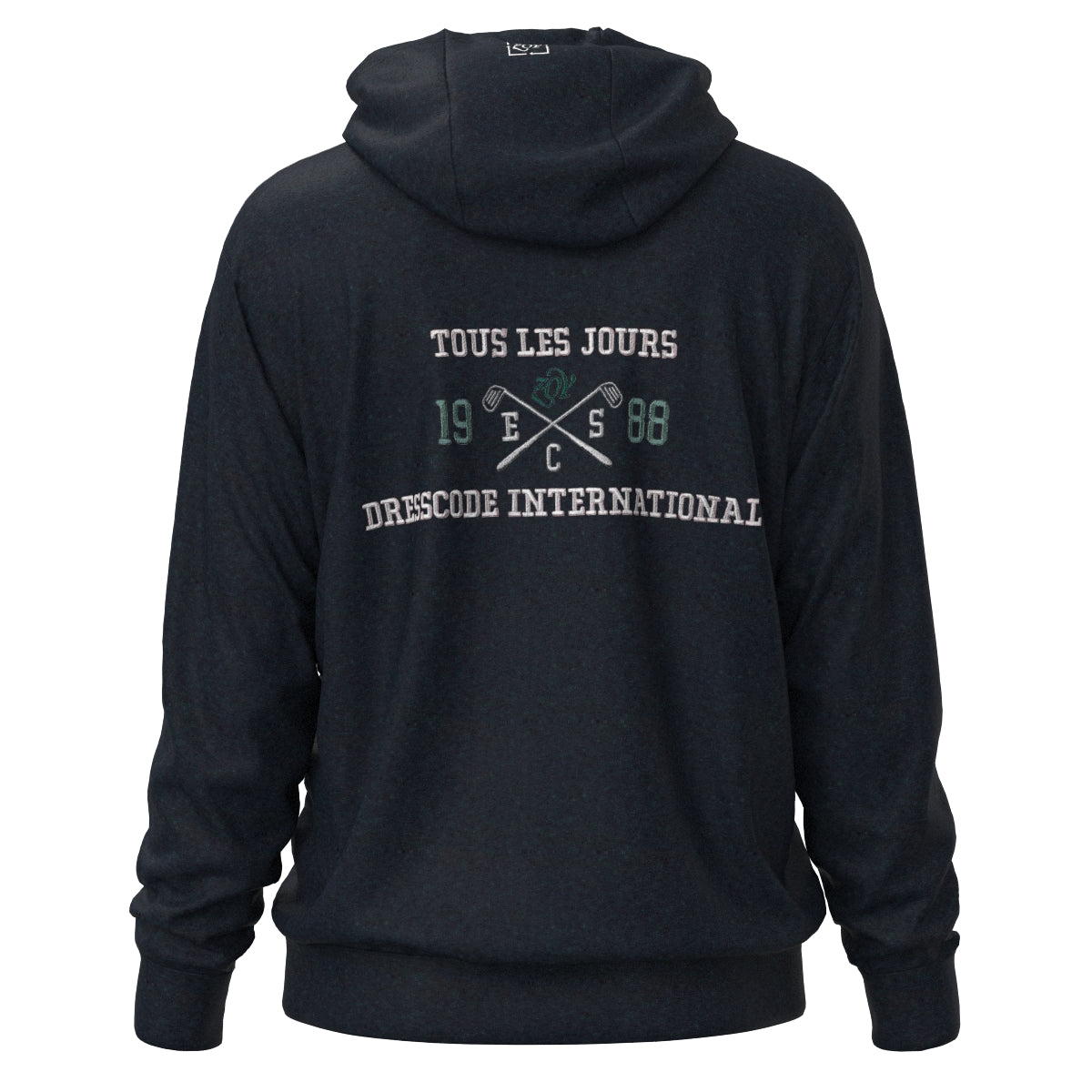 Men's Melange Organic Cotton Tile Zip Hoodie in Navy