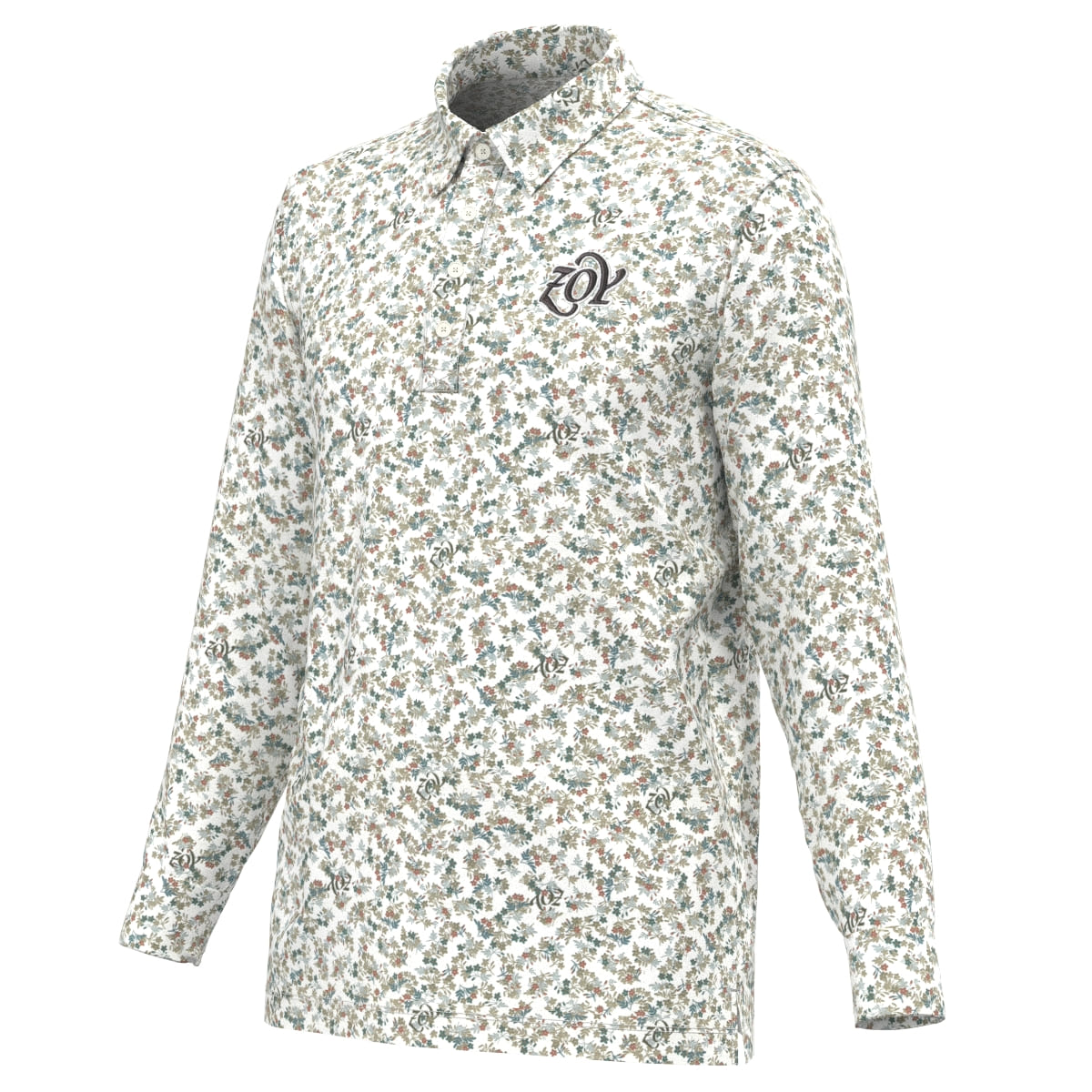 Men's Flower Print Long Sleeve Shirt in Chalk