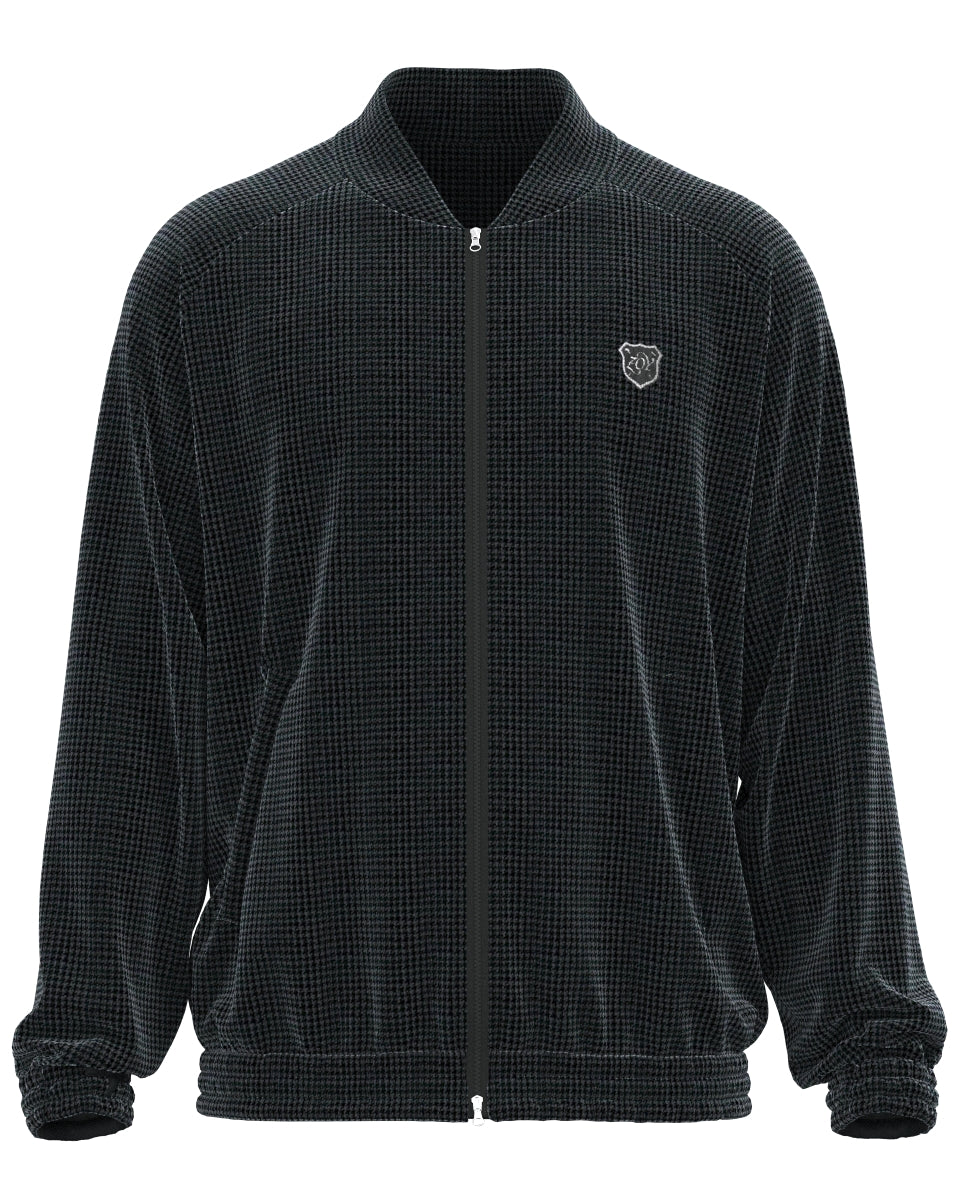 MEN VELVET KNIT 千鳥プリント ブルゾン ダークブルーグレー