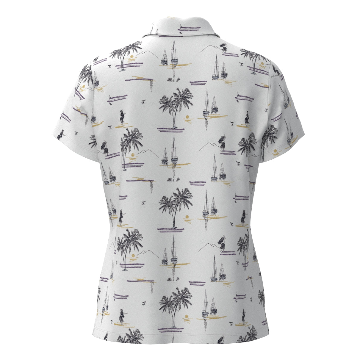 Women's Seaside Print Short Sleeve Shirt, Off-White