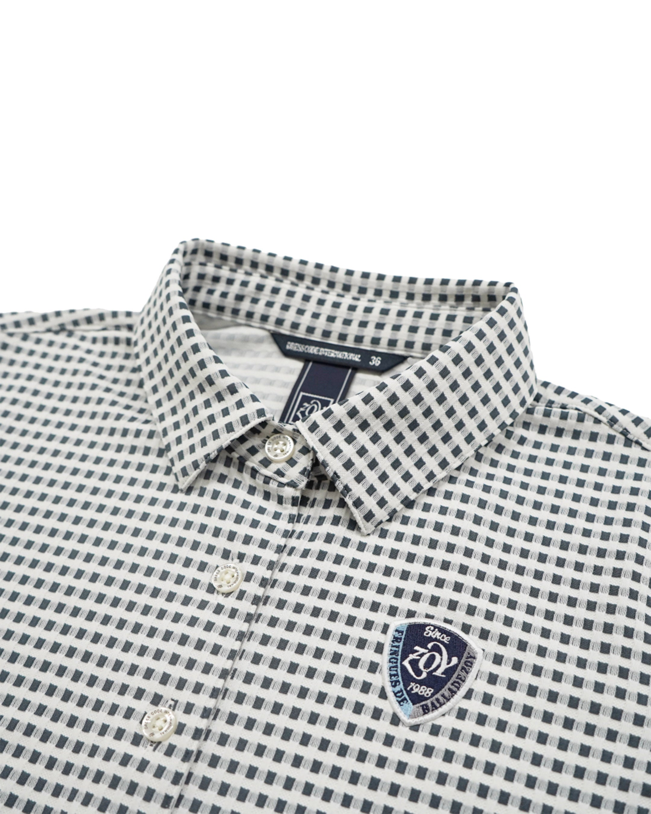 WOMEN HGJQニットギンガム 半袖シャツ ネイビー