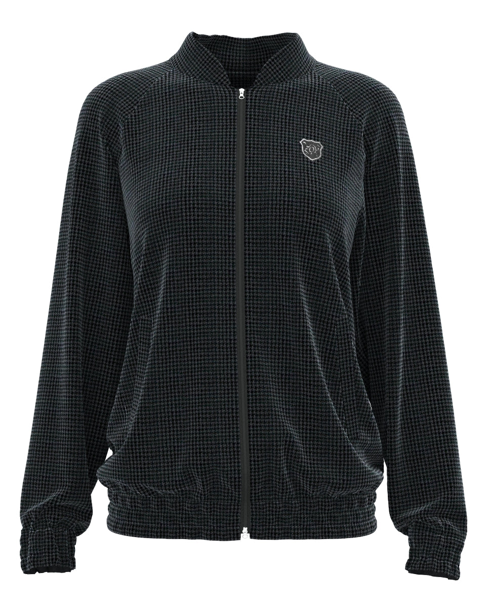 WOMEN VELVET KNIT 千鳥プリント ブルゾン ダークブルーグレー