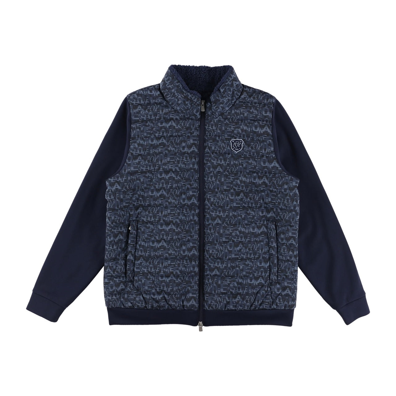 Women's Layered Logo Print Synthetic Down Blouson in Navy