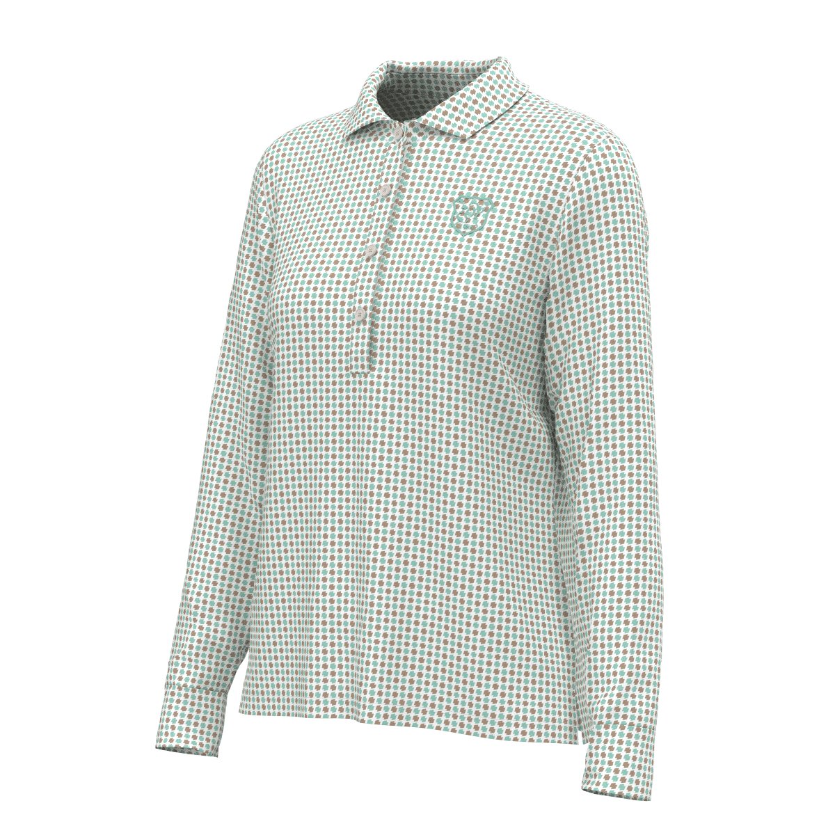 【24AW新作】WOMENS COOLCOREダイヤドッツプリント 長袖ポロシャツ ミント×ブラウン 071644002 - ZOY OFFICIAL