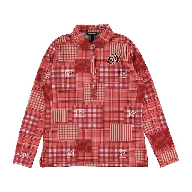 WOMENS パッチワークプリント 長袖ポロシャツ ピンク 071624003 - ZOY OFFICIAL
