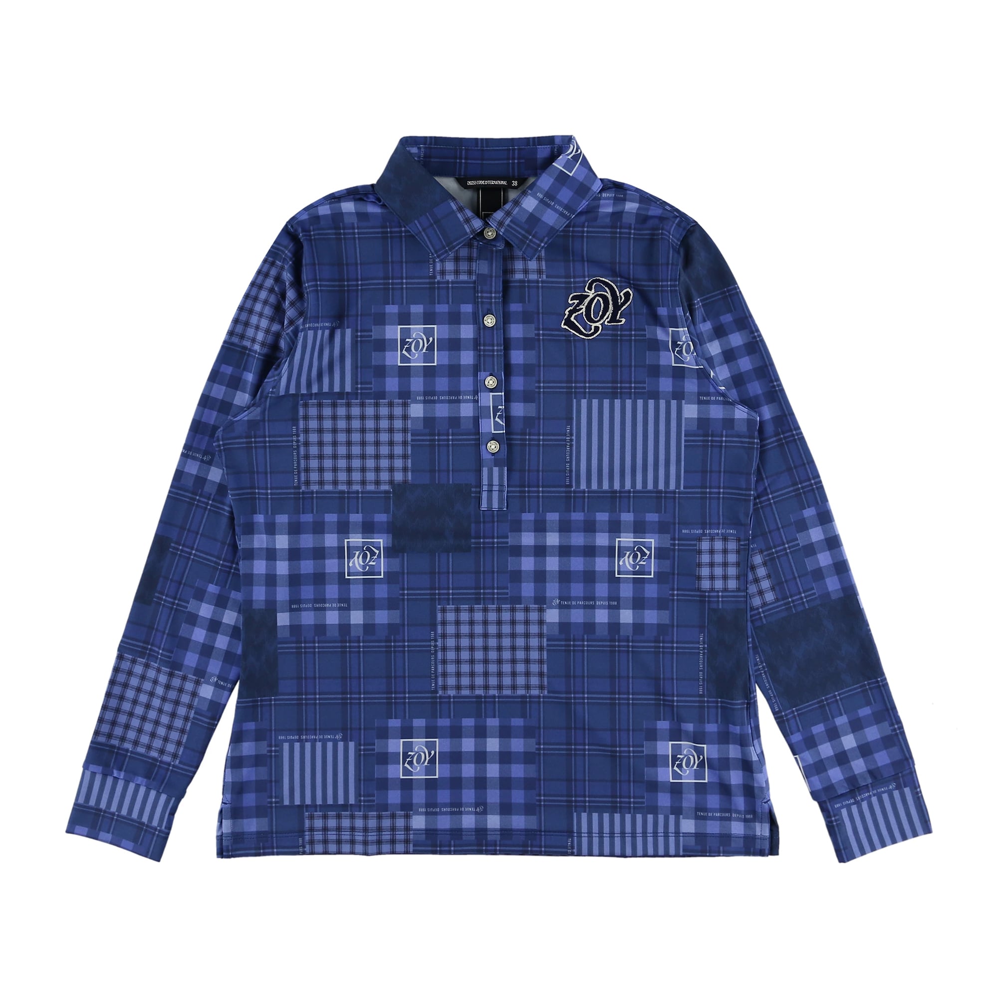 WOMENS パッチワークプリント 長袖ポロシャツ ブルー 071624003 - ZOY OFFICIAL