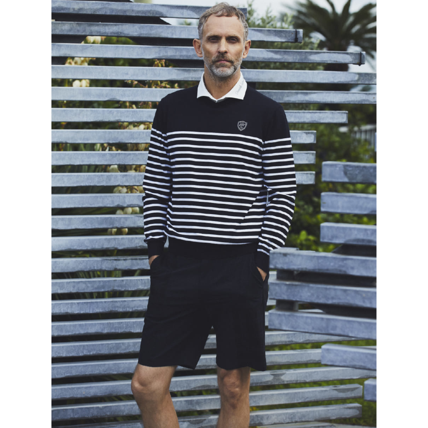 MEN Premium Cotton ボーダー 長袖セーター ネイビー